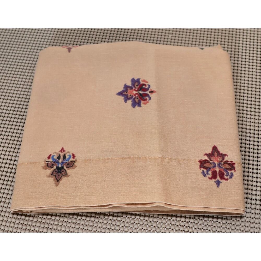 Pillowcase Standard Queen Floral Scroll Pattern Light Tan Peach Beige Multicolor